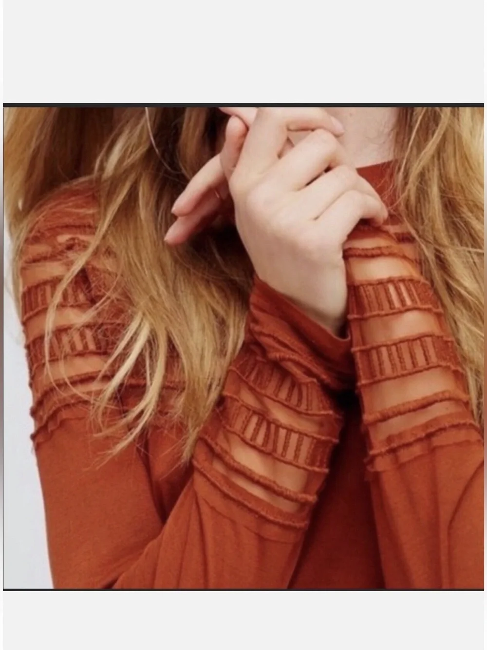 Free People “Roxie” Sheer Mesh Panel Detail Boho Long Sleeve Top• Small